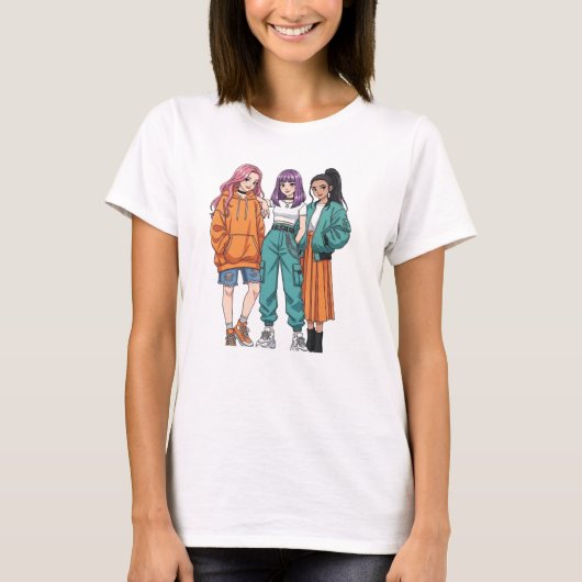 Best Friends Squad Girl Gang Anime Style Women's   T-shirt (Voorkant)