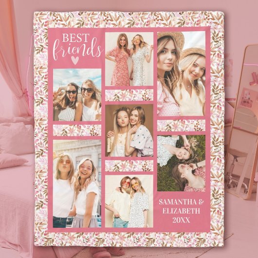 Best Friends Stylish BFF Friendship Pink Photo Fleece Deken