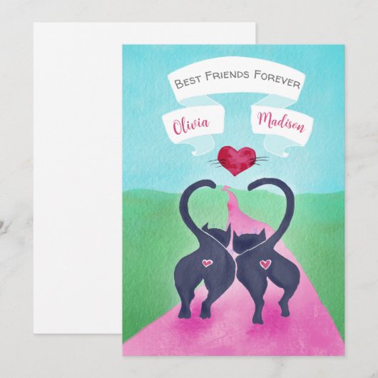 Best Friends Valentijn Whimsical Cat Custom Feestdagenkaart (Voorkant / Achterkant)