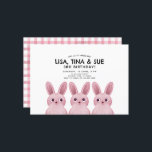 Best Friends verjaardagsfeest met roze konijntjes Kaart<br><div class="desc">Schattige bunny thema voor een Best Friends of triplets verjaardagsfeestuitnodiging met drie roze baby konijnen. Terug met geruit patroon. Bekijk het bijpassende collectie voor COÖRDINERENDE ITEMS. ♥ Unieke kunstwerken van PUPSIKU STUDIO. 100% exclusieve producten.</div>