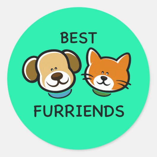 Best Furriends – Cute Dog & Cat Ronde Sticker (Voorkant)