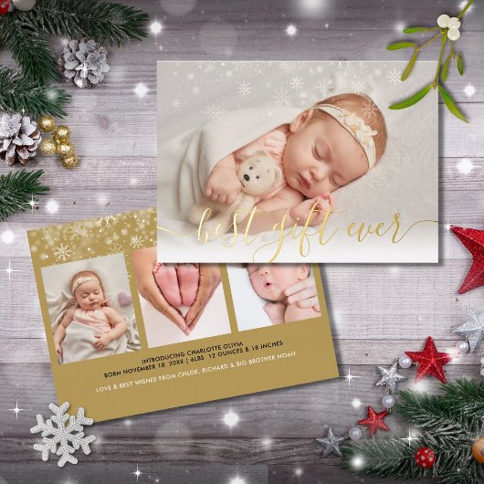 Best Gift Ever 4 Photo Kerstmis Baby Birth Gold Folie Feestdagenkaart