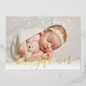 Best Gift Ever 4 Photo Kerstmis Baby Birth Gold Folie Feestdagenkaart (Voorkant)