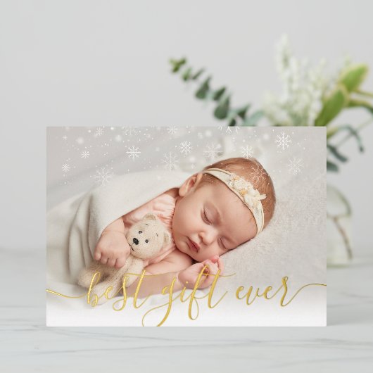 Best Gift Ever 4 Photo Kerstmis Baby Birth Gold Folie Feestdagenkaart (Staand Voorkant)