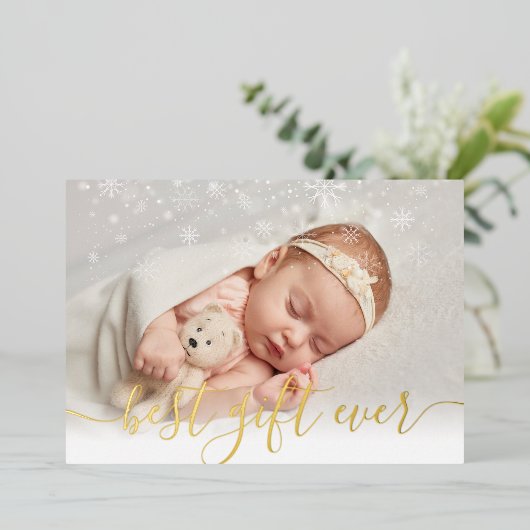 Best Gift Ever Birth Notice Photo Folie Card Folie Feestdagenkaart (Staand Voorkant)