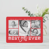 Best Gift Ever Grunge Typografie New Baby 5 Foto Aankondiging (Staand voorkant)