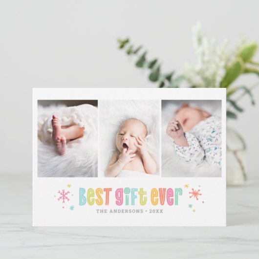 Best Gift Ever Holiday Multiple Photo Birth Aankondiging (Staand voorkant)