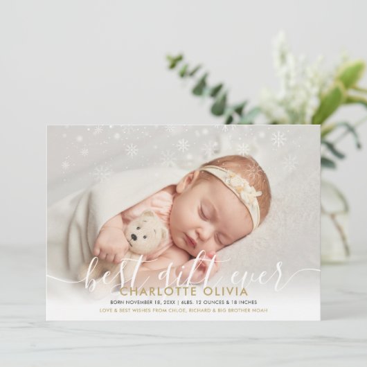 Best Gift Ever Sneeuwfoto Kerstmis Aankondiging (Staand voorkant)