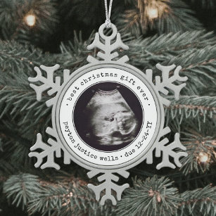 Best Gift Ever Ultrasound Baby Foto zwart-wit Tin Sneeuwvlok Ornament