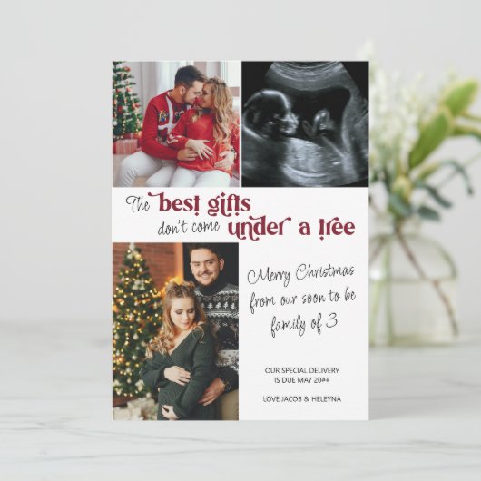 Best Gifts Family van 3 Foto met Kerstmis Zwangers Feestdagenkaart (Staand voorkant)