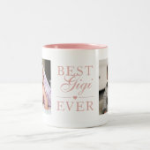 Best Gigi Ever Pink Birthday Custom 2 Foto Tweekleurige Koffiemok (Center)