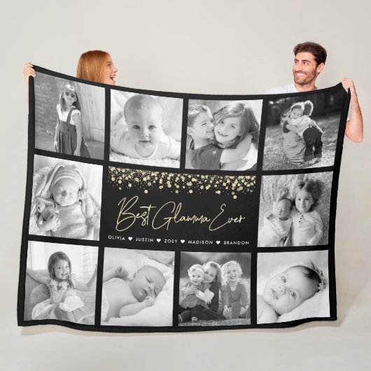 Best Glamma Ever Gold Glitter 10 Photo Collage Fleece Deken (In situ)