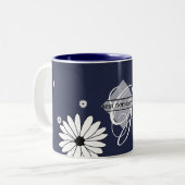 Best GODMOTHER Gift- Daisy Navy Blue Tweekleurige Koffiemok (Voorkant links)