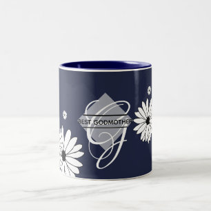 Best GODMOTHER Gift- Daisy Navy Blue Tweekleurige Koffiemok