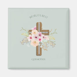 Best GODMOTHER Gift - Floral Cross Magneet