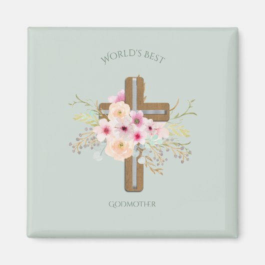 Best GODMOTHER Gift - Floral Cross Magneet (Voorkant)