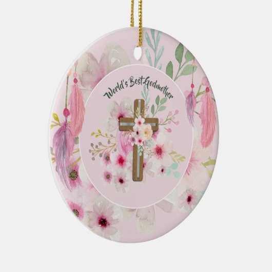 Best GODMOTHER POEM - Floral Cross Keramisch Ornament (Rechts)