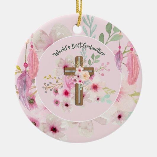 Best GODMOTHER POEM - Floral Cross Keramisch Ornament (Voorkant)