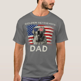 Best Golden Retrievers Dad over American Flag 4th T-shirt