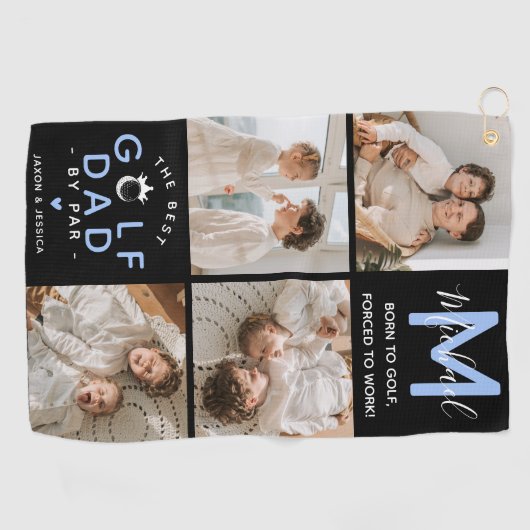 Best Golf Dad door Par Monogram 4 Foto Collage Golfhanddoek (Horizontaal)
