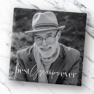 Best Grampa Ever Moderne Simple Elegant Photo Vierkante Button 5,1 Cm