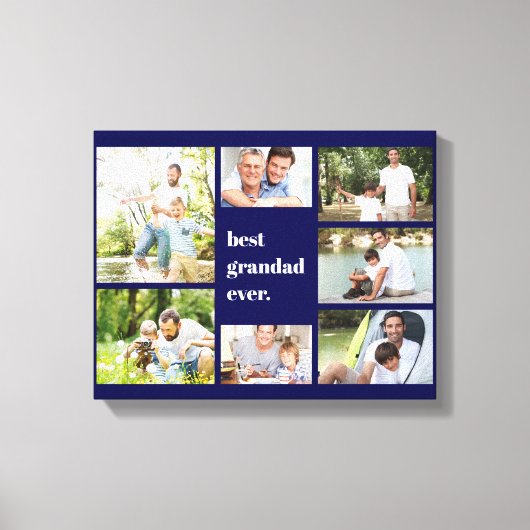 Best Grandad Ever 7 Photo Collage Navy Blue Canvas Afdruk (Voorkant)