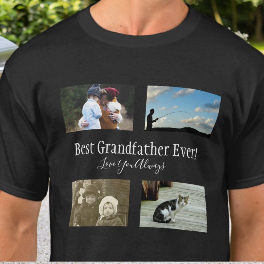 Best Grandfather Ever Photo Collage White Script T-shirt