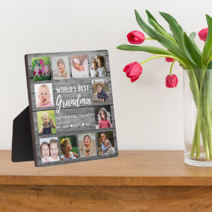 Best Grandma 12 Foto Grandchildren Gray Wood Fotoplaat