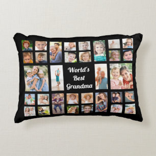 Best Grandma 32 Family Photo Collage Black Accent Kussen