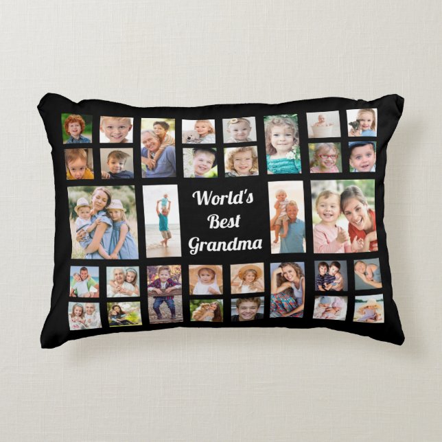 Best Grandma 32 Family Photo Collage Black Accent Kussen (Voorkant)