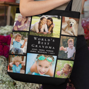 Best Grandma 8 Photo Collage Black ter wereld Tote Bag