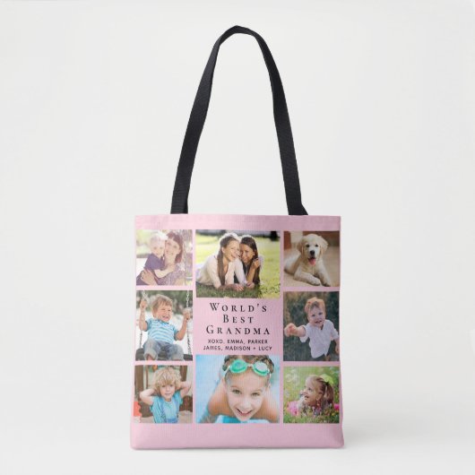 Best Grandma 8 Photo Collage Pink Tote Bag (Voorkant)