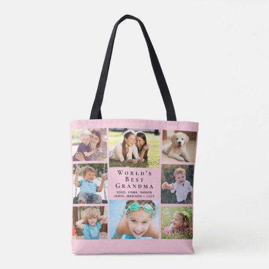 Best Grandma 8 Photo Collage Pink Tote Bag (Achterkant)