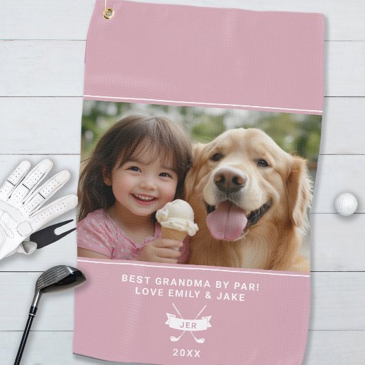 Best Grandma by par Funny Fun Custom Photo Pink Golfhanddoek