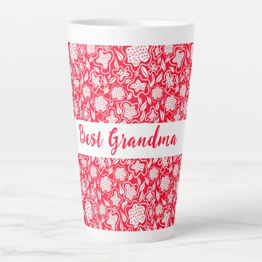 Best Grandma Cross Stitch Kijk Red White Floral Latte Mok (Voorkant)