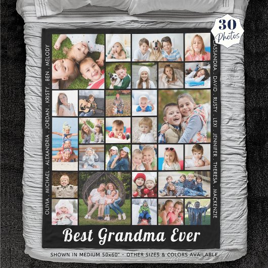 BEST GRANDMA EVER 30 Foto-Collage, speciaal aangep Fleece Deken