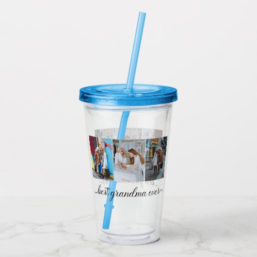 Best Grandma Ever 3 Photo Collage Acryl Drinkbeker (Achterkant)