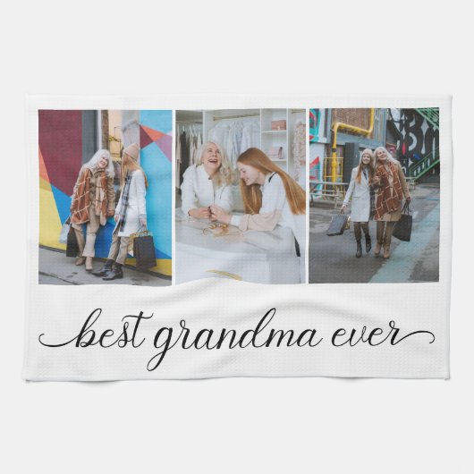 Best Grandma Ever 3 Photo Collage Theedoek (Horizontaal)