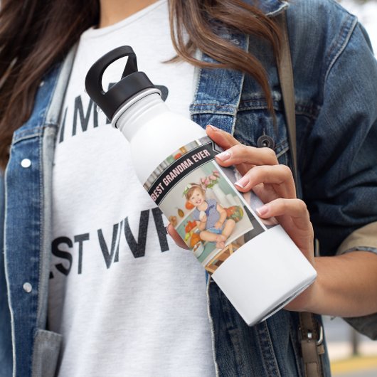 Best Grandma Ever | Collage foto's in kleurenblok Waterfles