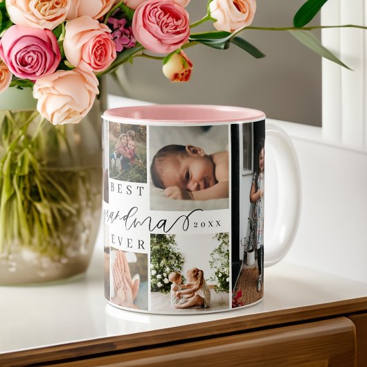 Best Grandma Ever | Elegant Script 8 Photo Collage Tweekleurige Koffiemok