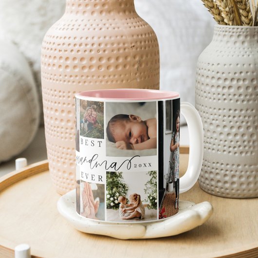 Best Grandma Ever | Elegant Script 8 Photo Collage Tweekleurige Koffiemok