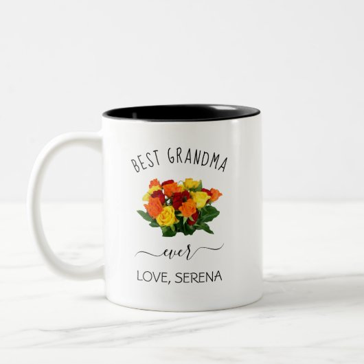 Best Grandma Ever, Floral Modern Trendy Tweekleurige Koffiemok (Links)