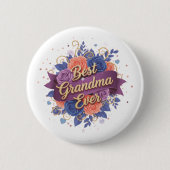Best Grandma Ever Floral Ronde Button 5,7 Cm (Voorkant)