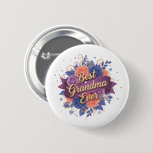 Best Grandma Ever Floral Ronde Button 5,7 Cm (Voorkant /achterkant)