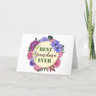 Best Grandma Ever floral wreatcard Moederdag Bedankkaart