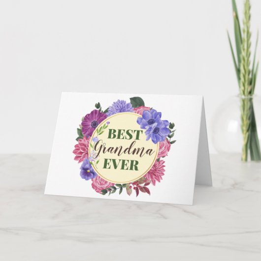 Best Grandma Ever floral wreatcard Moederdag Bedankkaart (Voorkant)