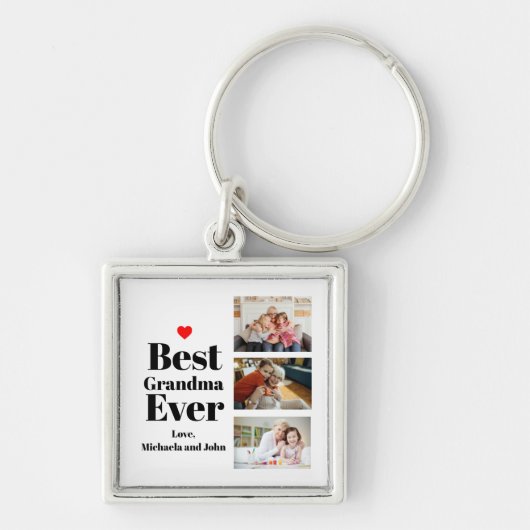 Best Grandma Ever Heart 3 Photo Collage Sleutelhanger (Voorkant)