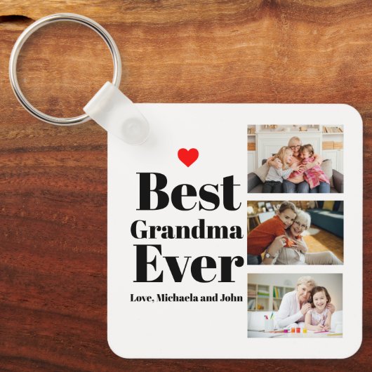 Best Grandma Ever Heart 3 Photo Collage Sleutelhanger (Voorkant)
