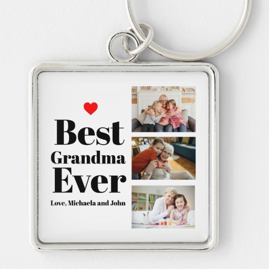 Best Grandma Ever Heart 3 Photo Collage Sleutelhanger (Voorkant)