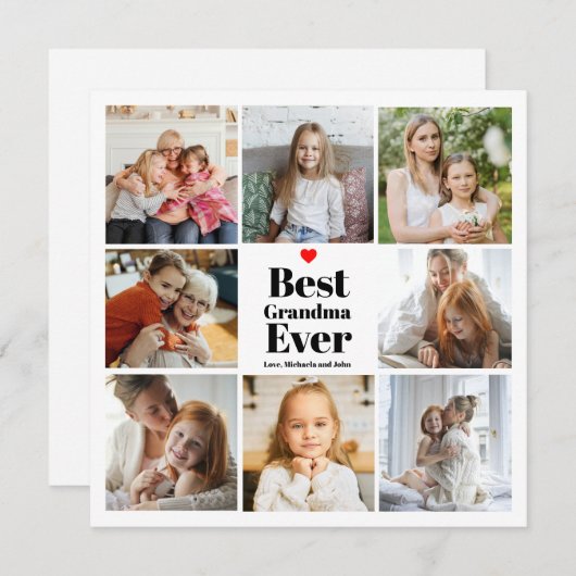Best Grandma Ever Heart 8 Photo Collage Feestdagenkaart (Voorkant / Achterkant)